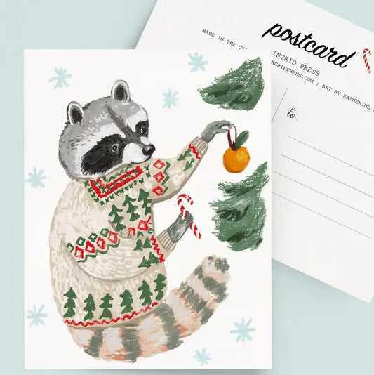 Holiday Racoon Postcard